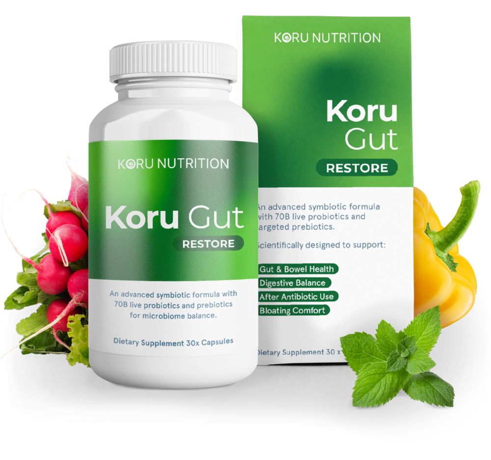 Koru Gut Restore bottle and retail box